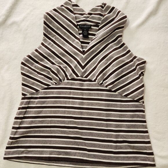 Rafaela Sleveless Top Size XL Brown Striped Stretch Vneck - Picture 1 of 6